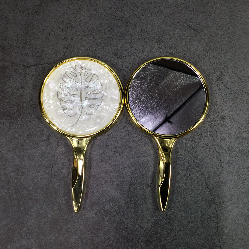 Портативное круглое ручное зеркало с ручкой в ​​виде листьев