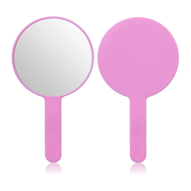 Круглое декоративное розовое ручное зеркало
