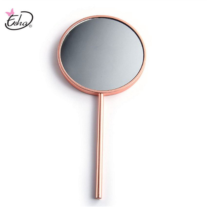Зеркало для макияжа с металлической ручкой Круглое кожаное зеркало