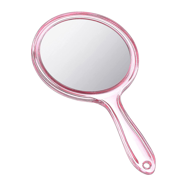 Круглое двустороннее розовое ручное зеркало