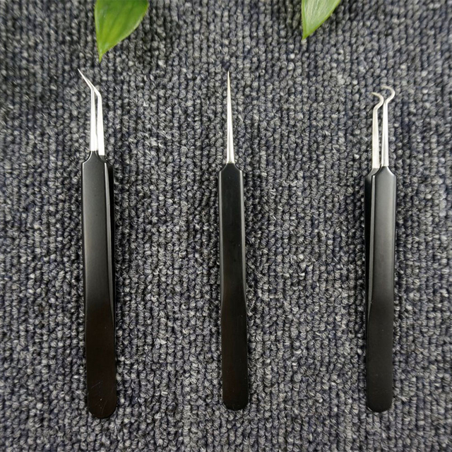 Ультратонкий пинцет для ресниц с 3 наконечниками и черной ручкой
